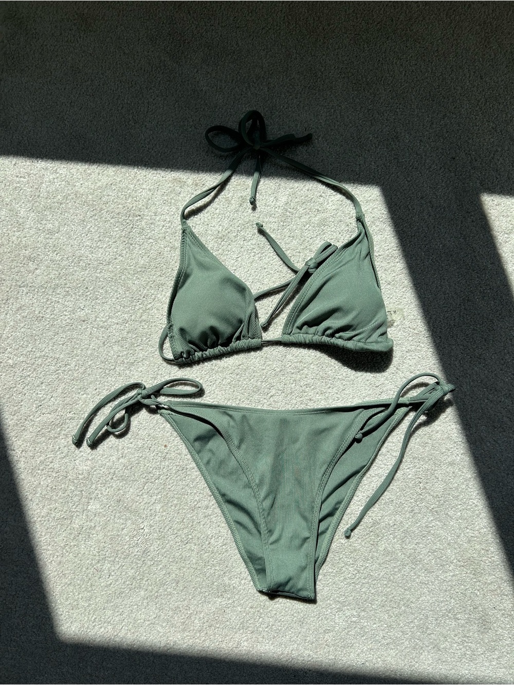 SHEIN Olive Green Tie-Side Triangle Bikini Set